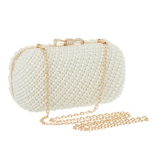 Pearl Bow clutch bag with gold hardware