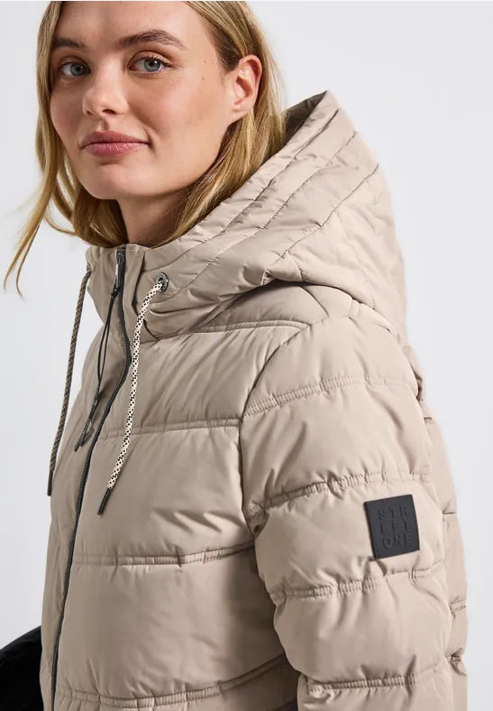 Street One Showerproof quilted coat in Champagne 202118