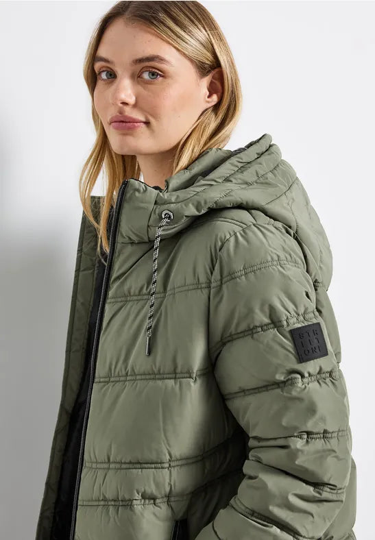 Street One showerproof Quilted Coat in soft green 202118