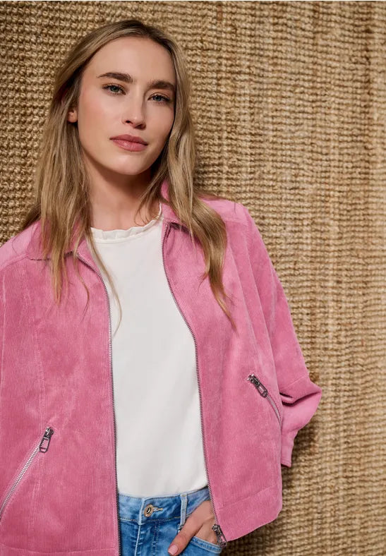 Street One 3/4 sleeve corduroy jacket with shirt collar in Blush berry 213101
