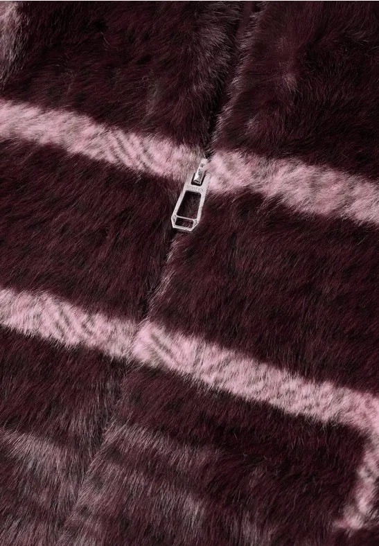 Street One Fake Fur Jacket with Zip in rustic Rough Print 213107