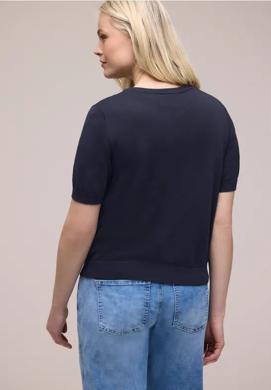 Street One Short Sleeve Cardigan with Round Neck. Red Or Navy 254127