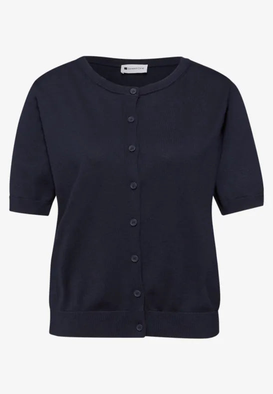 Street One Short Sleeve Cardigan with Round Neck. Red Or Navy 254127