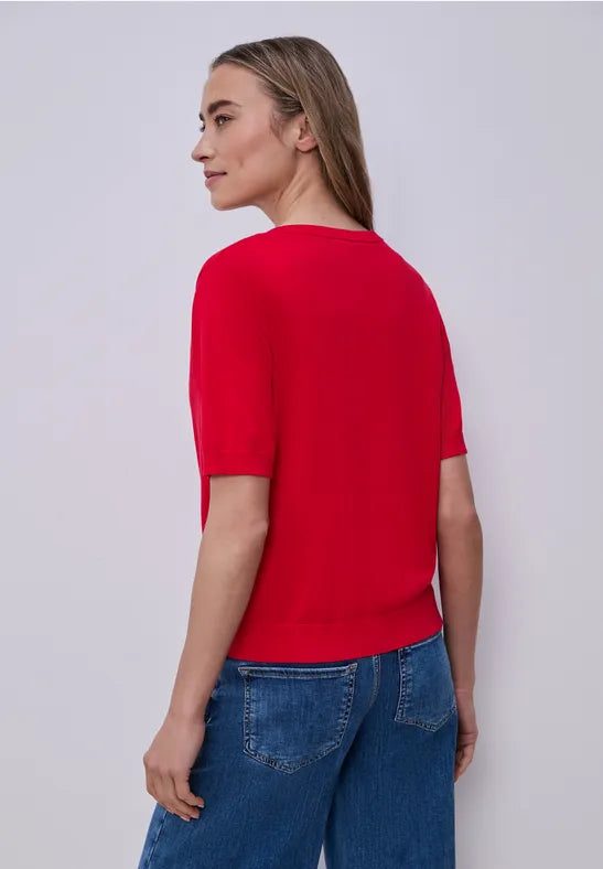 Street One Short Sleeve Cardigan with Round Neck. Red Or Navy 254127