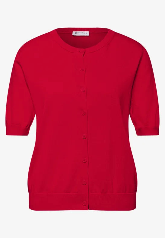 Street One Short Sleeve Cardigan with Round Neck. Red Or Navy 254127
