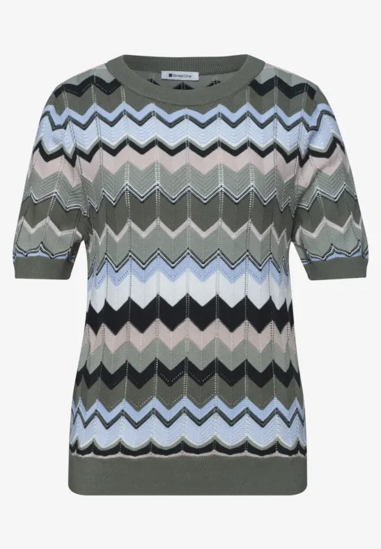 Street One short sleeved knit with zig zag print 303872