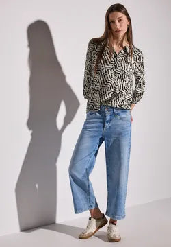 Street One Jersey shirt in Black and stone print 323169