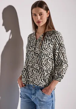 Street One Jersey shirt in Black and stone print 323169