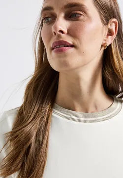 Street One Contrast rib Top in Deep Roast Brown or White 323849