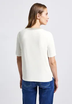 Street One Contrast rib Top in Deep Roast Brown or White 323849