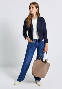 Street One Contrast rib Top in Deep Roast Brown or White 323849
