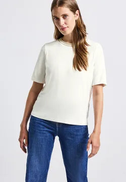Street One Contrast rib Top in Deep Roast Brown or White 323849