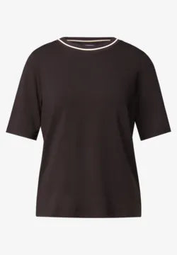 Street One Contrast rib Top in Deep Roast Brown or White 323849