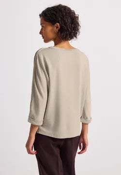 Street One Beige Supersoft Cotton Blend Sweatshirt with contrast piping detail
