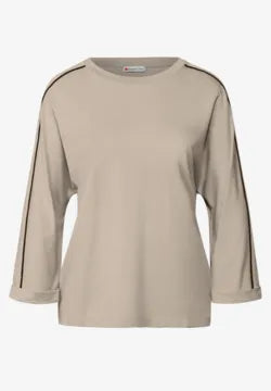 Street One Beige Supersoft Cotton Blend Sweatshirt with contrast piping detail