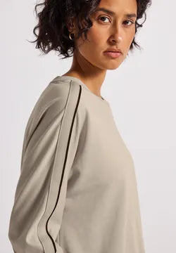 Street One Beige Supersoft Cotton Blend Sweatshirt with contrast piping detail