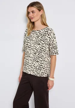 Street One Printed T Shirt in Brown and Black Print 323903