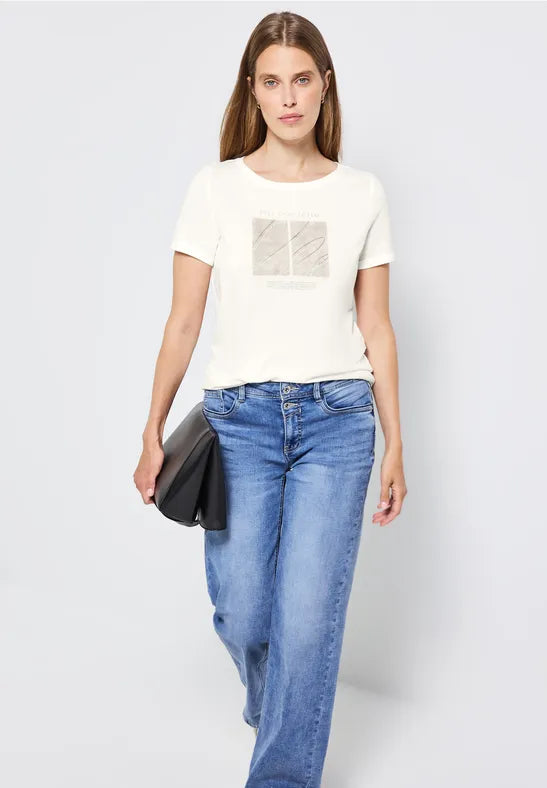 Street One Artwork t Shirt with turn up sleeve detail; 323910