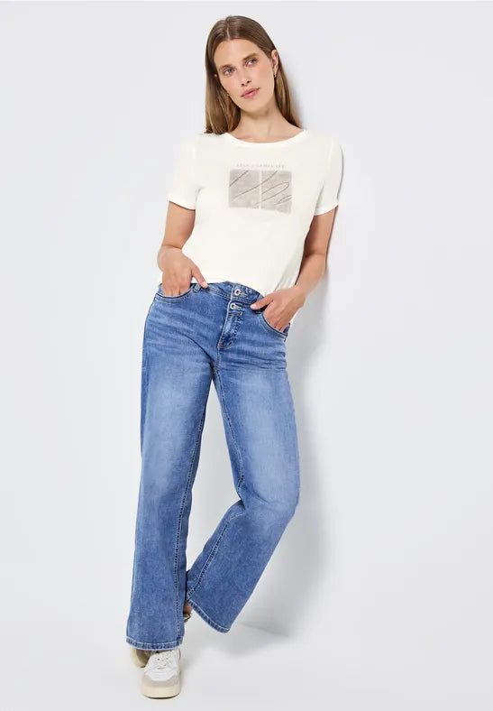 Street One Artwork t Shirt with turn up sleeve detail; 323910