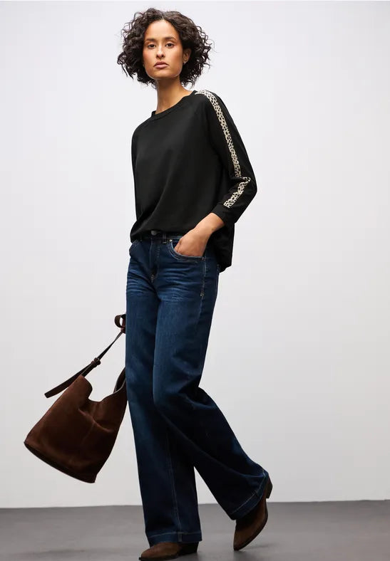 Street One Black Top with leopard arm stripe 324190