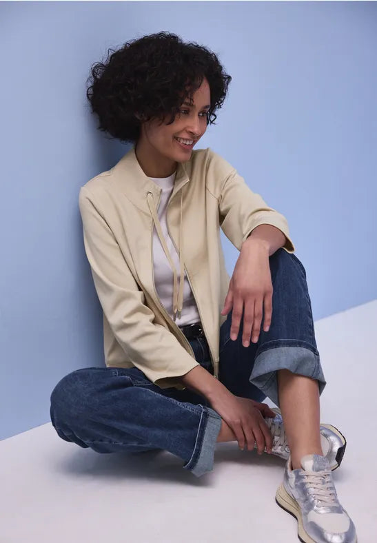 Street One Short Jersey Zip Jacket in Morning Beige 324627