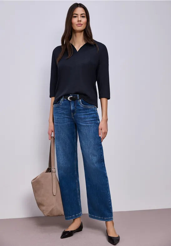 Street One Knit 3/4 sleeve Polo Shirt in Navy 324633