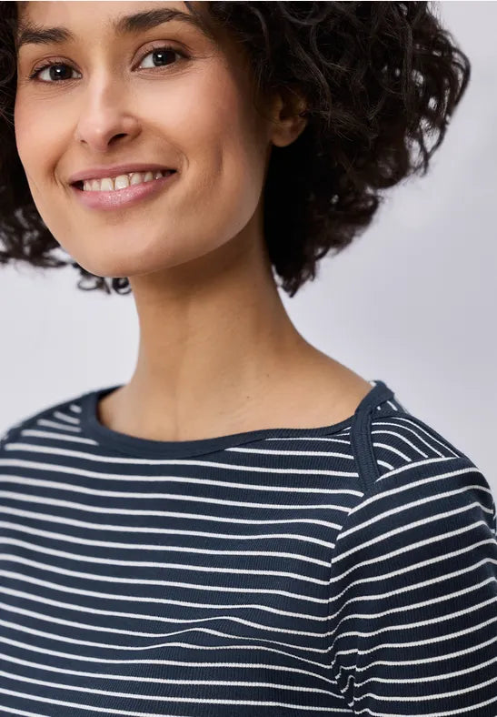 Street One Cotton stripe ribbed t shirt in Navy or Red 324780