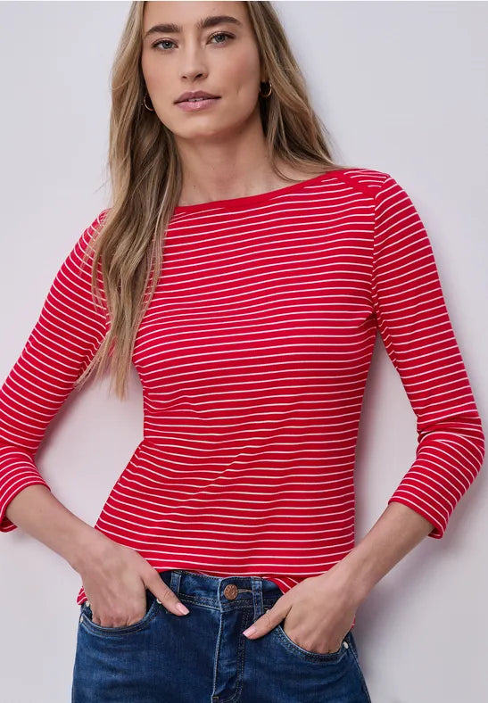 Street One Cotton stripe ribbed t shirt in Navy or Red 324780