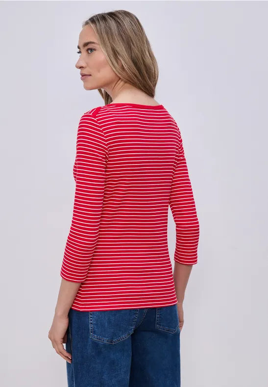 Street One Cotton stripe ribbed t shirt in Navy or Red 324780