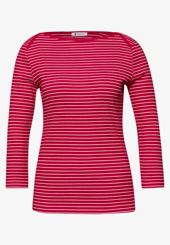 Street One Cotton stripe ribbed t shirt in Navy or Red 324780