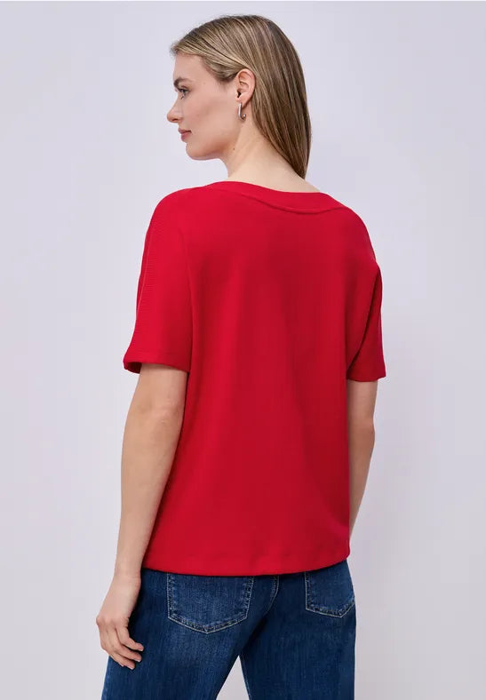 Street One Short sleeve sweatshirt with Rib detail and Drawstring