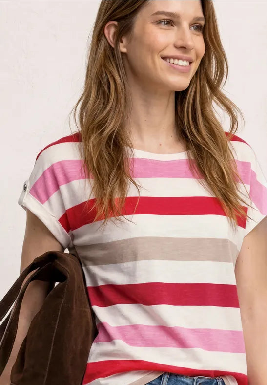 Street One Striped tee with shoulder tab detail 325098