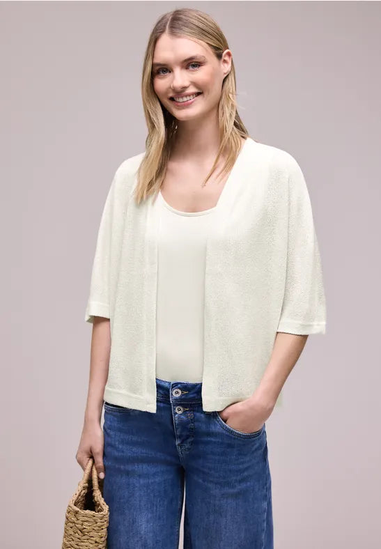 Street One Short-sleeved knitted jacket with subtle sparkle 325265