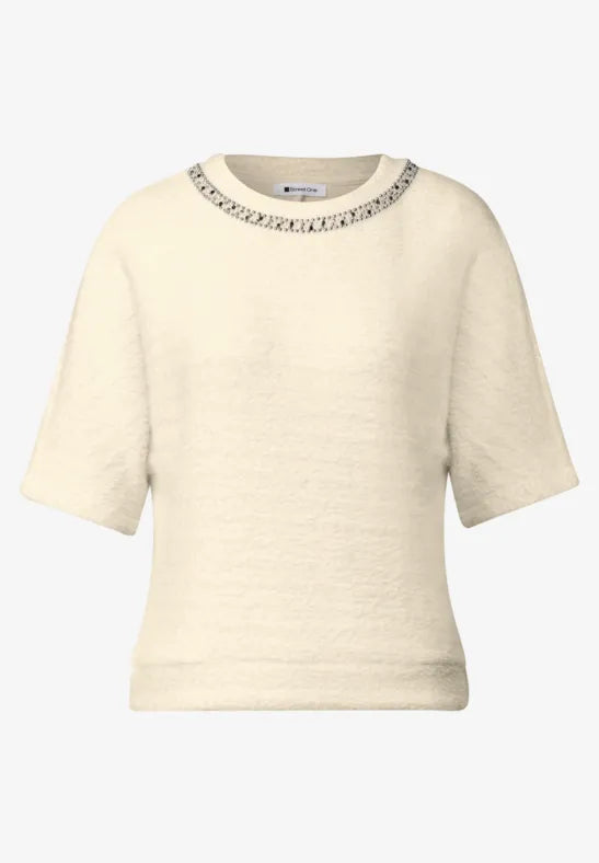Street One Fluffy Short Sleeve Knit with beaded neckline 325854