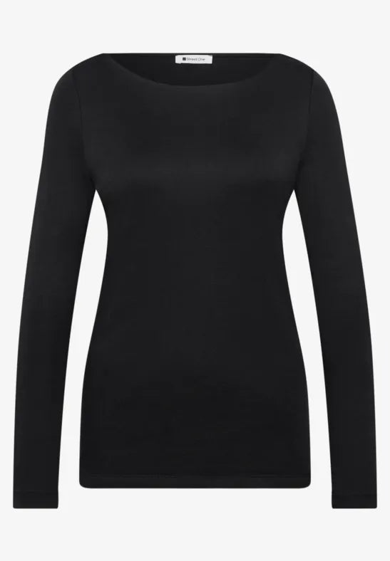 Street One Cotton Double layer long Sleeve Top in Black 326048