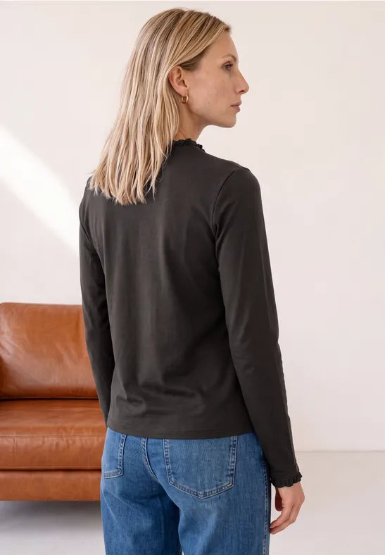 Street One Cotton Long Sleeve top with Frill Neckline and cuffs 326054