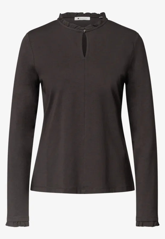 Street One Cotton Long Sleeve top with Frill Neckline and cuffs 326054