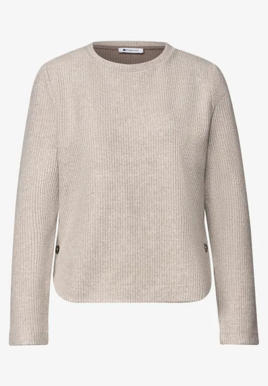 Street One Round Neck Rib Jumper with side button details 326057