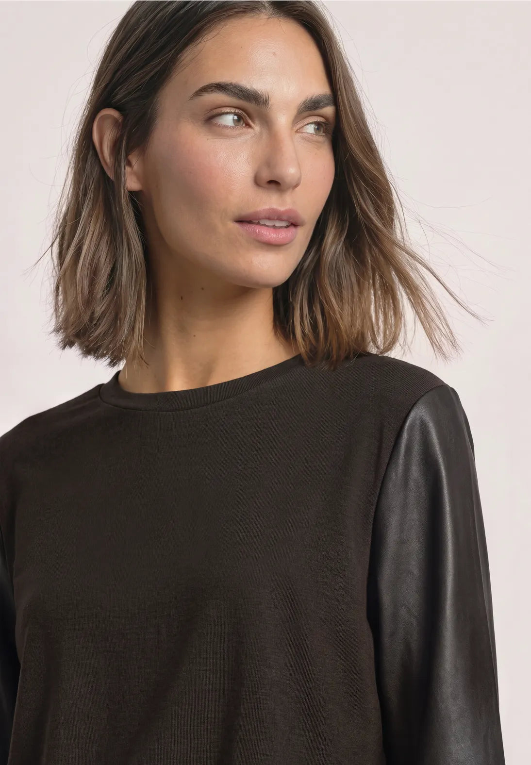 Street One 3/4 sleeve top with leather look sleeves