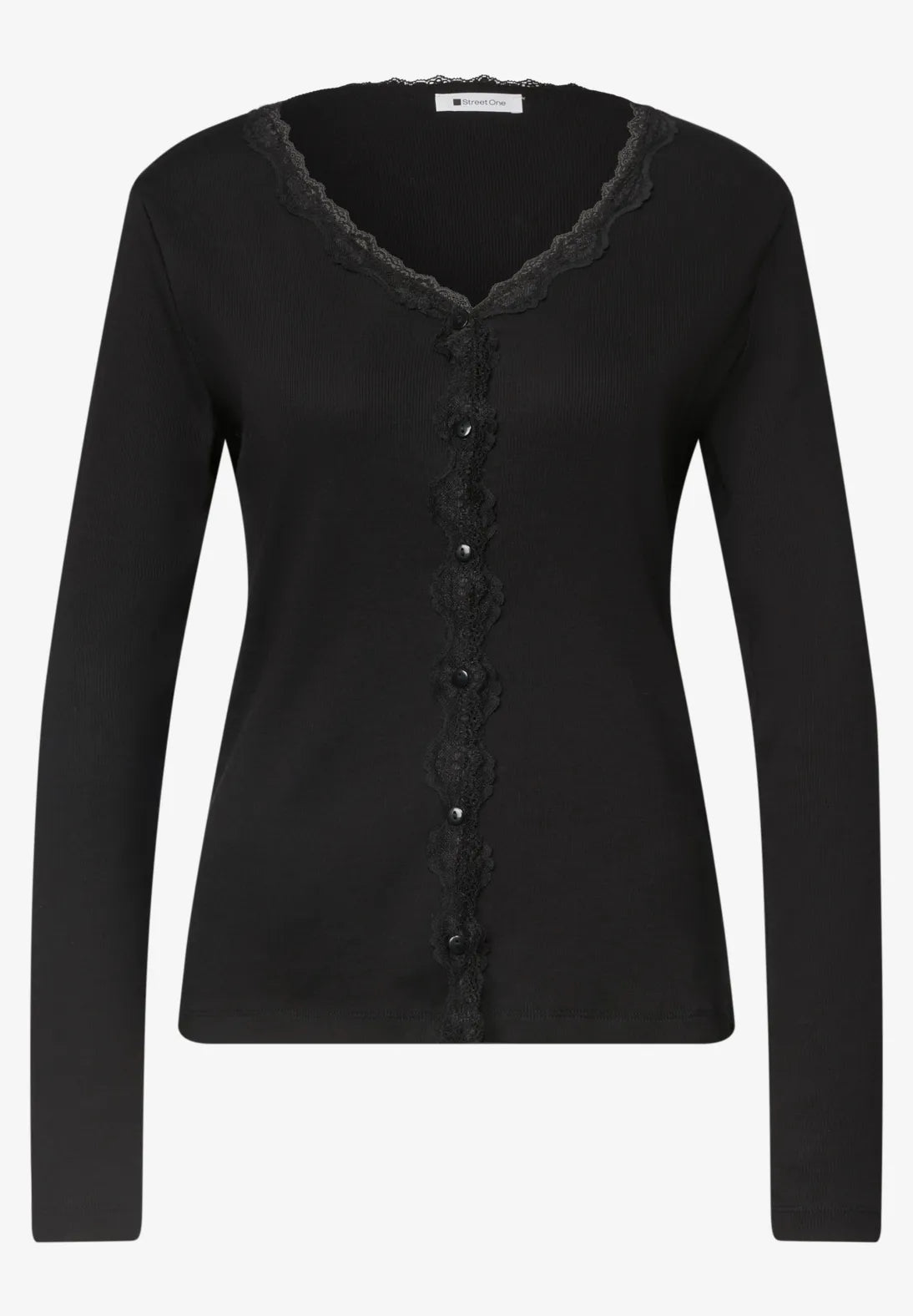 Street One Ribbed V Neck Top with Lace trim 326163