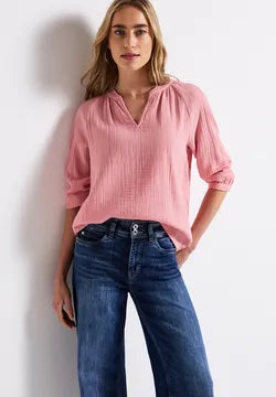 Street One Pure Cotton Muslin blouse in peach blush 345736