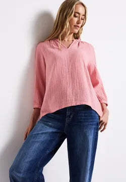Street One Pure Cotton Muslin blouse in peach blush 345736