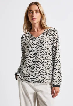 Street One V neck blouse with Tape detail on cuffs 345976