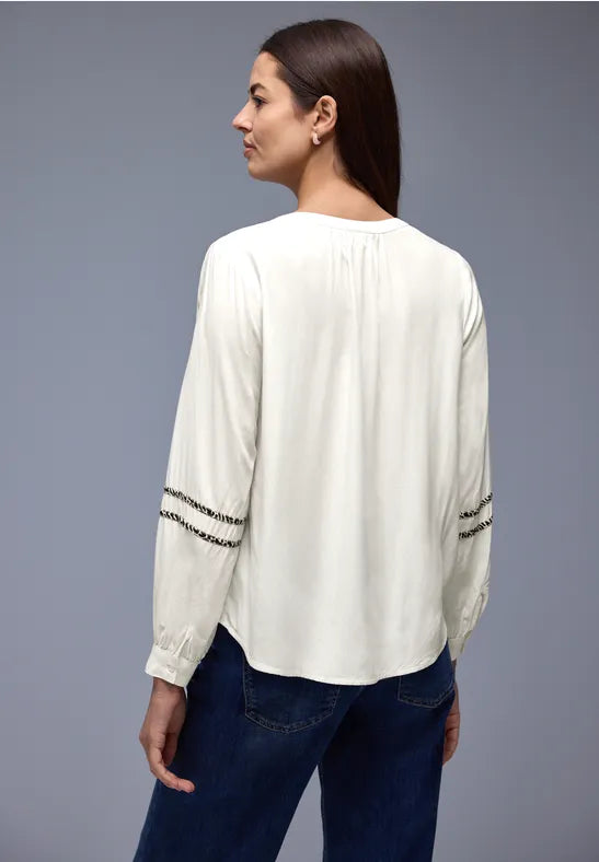 Street One blouse with animal print trim in Off White Or Mocha 346315