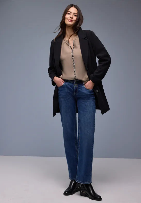 Street One blouse with animal print trim in Off White Or Mocha 346315