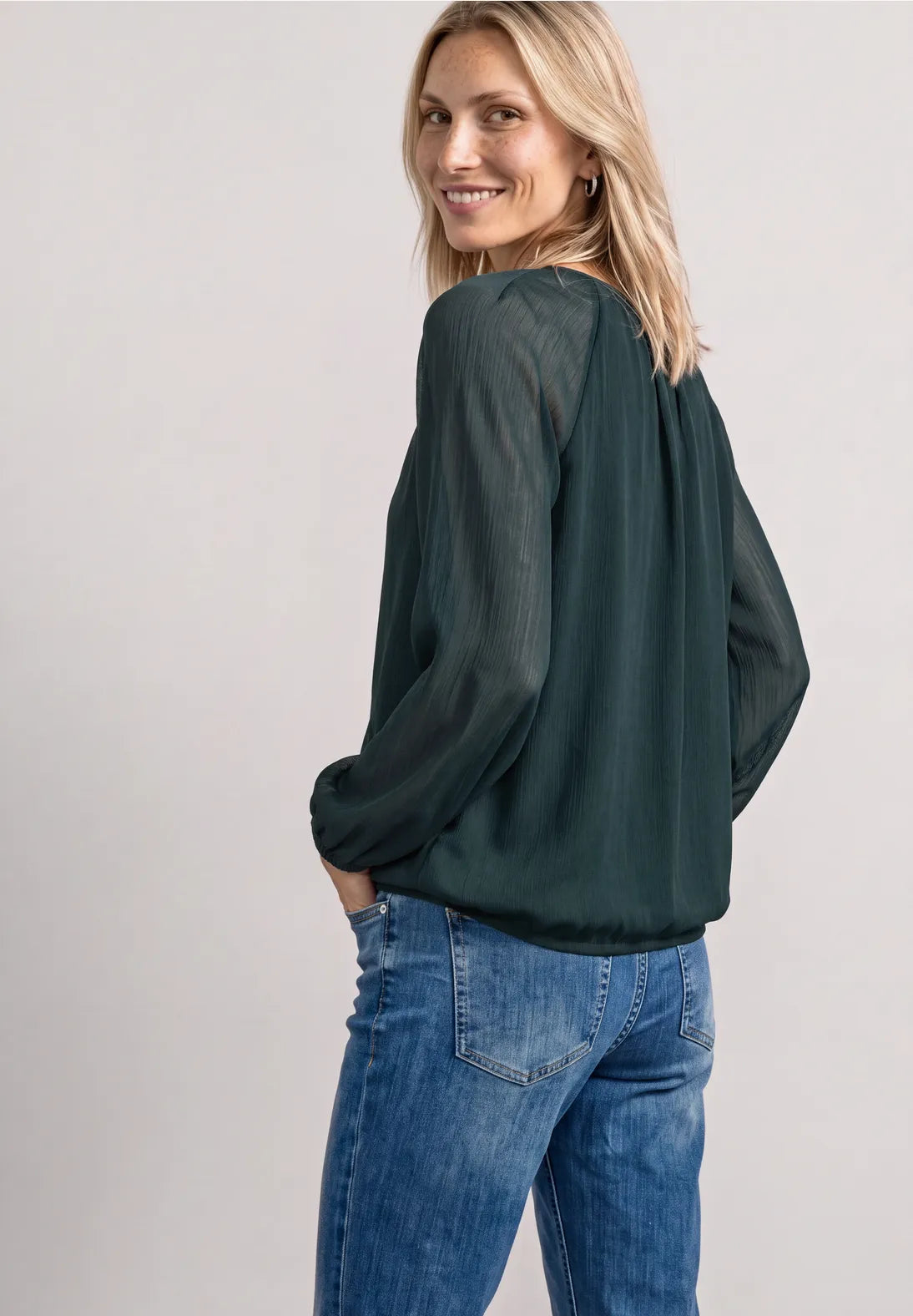 Street One Chiffon Long Sleeve top in Stormy Green 347007