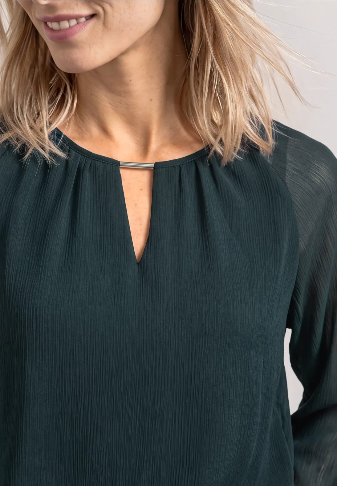 Street One Chiffon Long Sleeve top in Stormy Green 347007