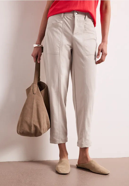 Street One High waist barrel leg trousers in a 28" leg 380801 Sand