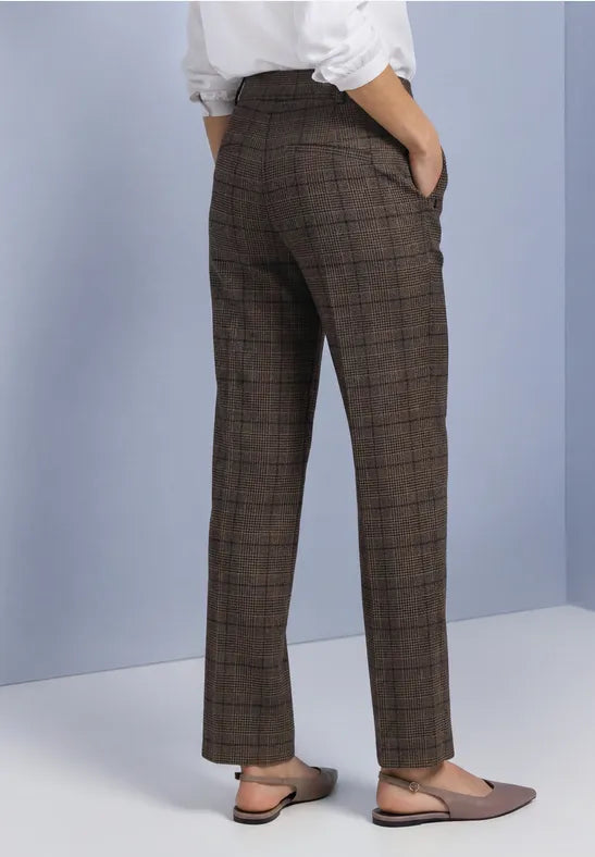 Street One High waist straight leg trousers in a check print 30" leg