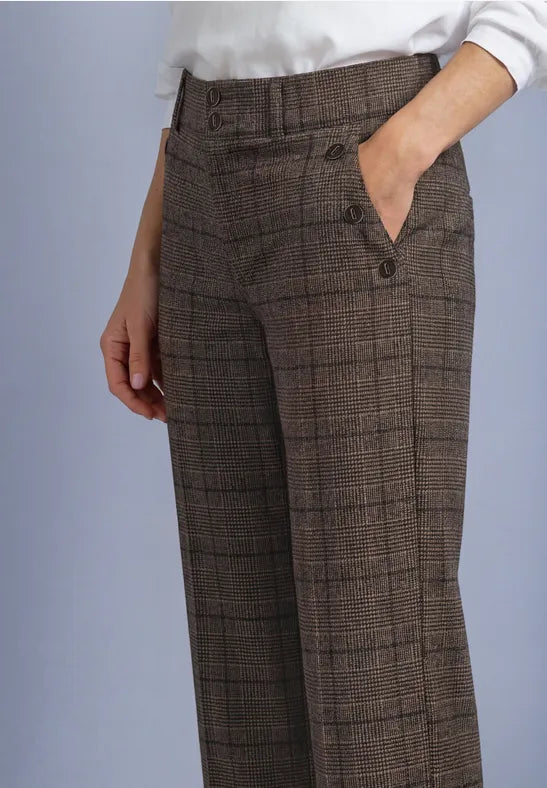 Street One High waist straight leg trousers in a check print 30" leg